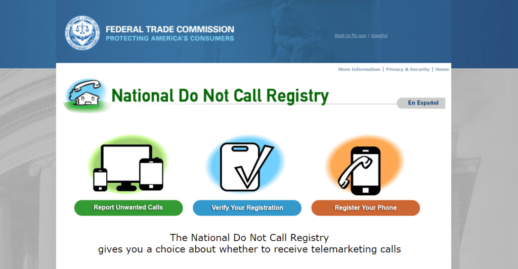 National Do Not Call Registry website