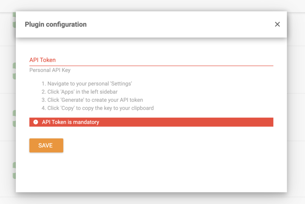 ClickUp plugin configuration with API Token field