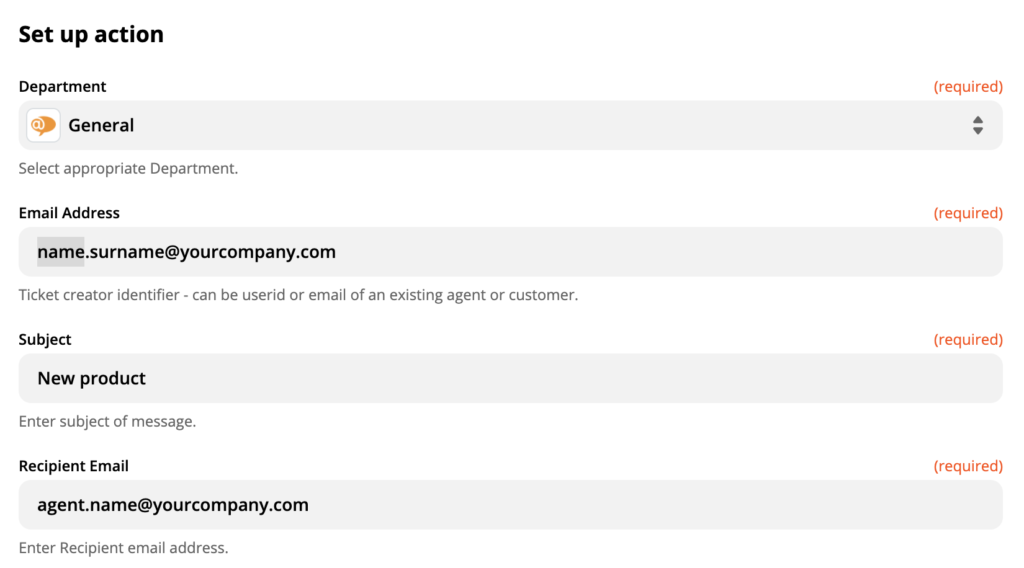 LiveAgent action setup on Zapier