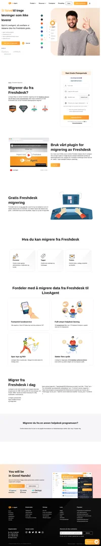 LiveAgent tilbyr gratis Freshdesk dataoverføring. Alle ticketene, agentene og tilbakemeldingene fra Freshdesk blir automatisk flyttet til LiveAgent.