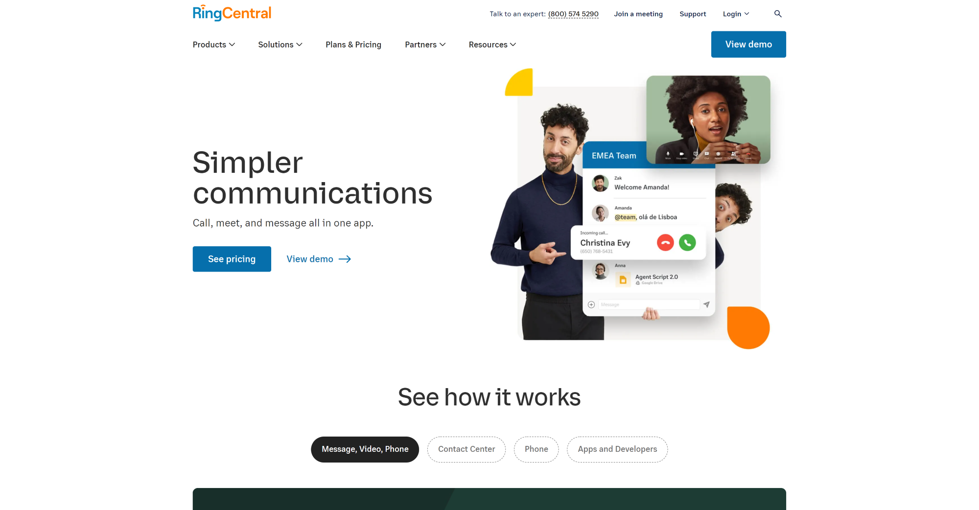 Ringcentral Call Center-programvarehjemmeside