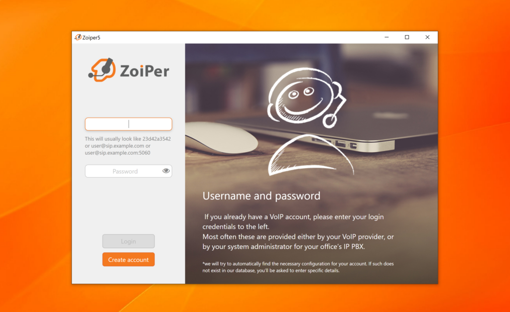 A picture showing the setup of Zoiper softphone with the option to connect a VoIP service provider