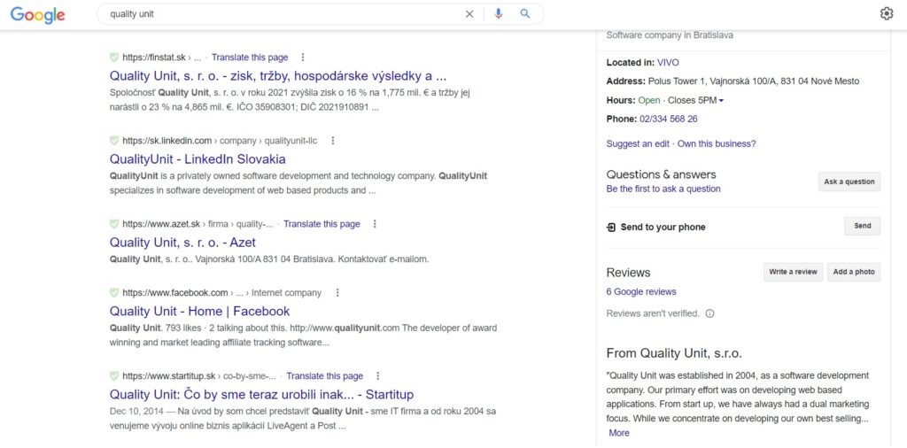 Kvalitetsenhet Google-søkeresultater