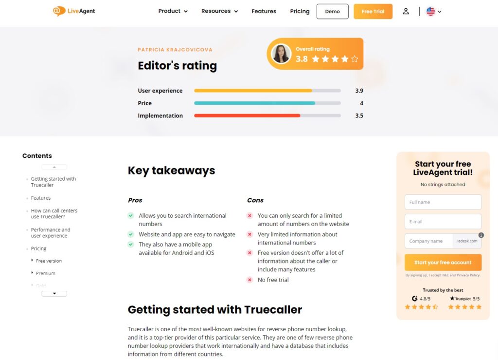 LiveAgent's review of Truecaller reverse phone lookup