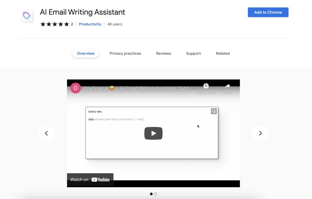 A picture showing Onetone Google Chrome extension in the web store