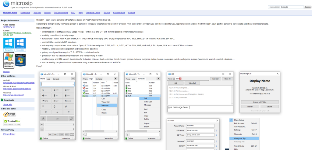 An image showing the MicroSIP homepage