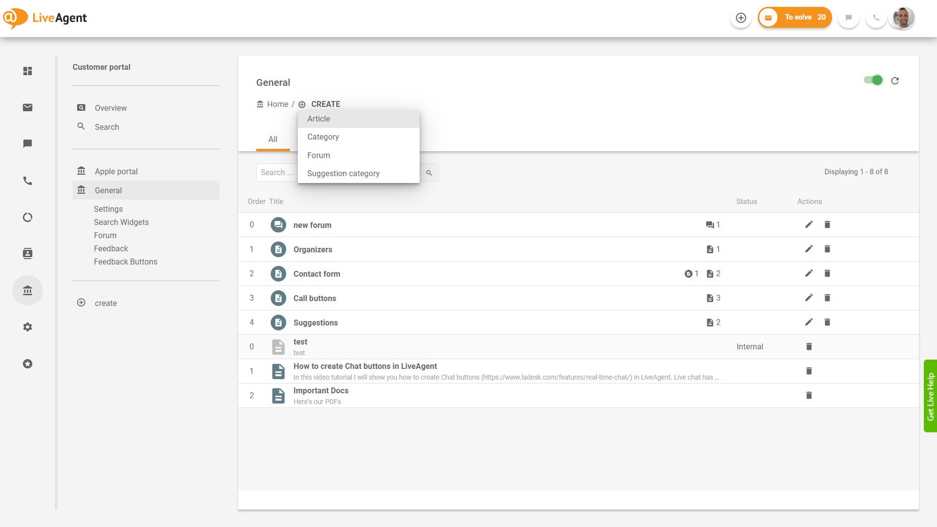 LiveAgent-billetter Oversikt inne i applikasjonen