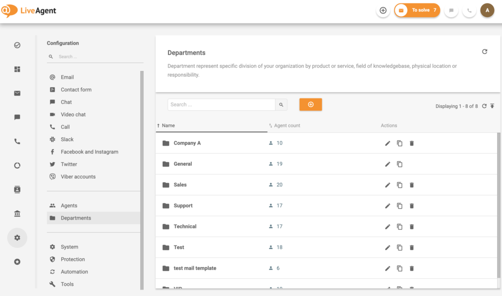 Avdelinger-LiveAgent
