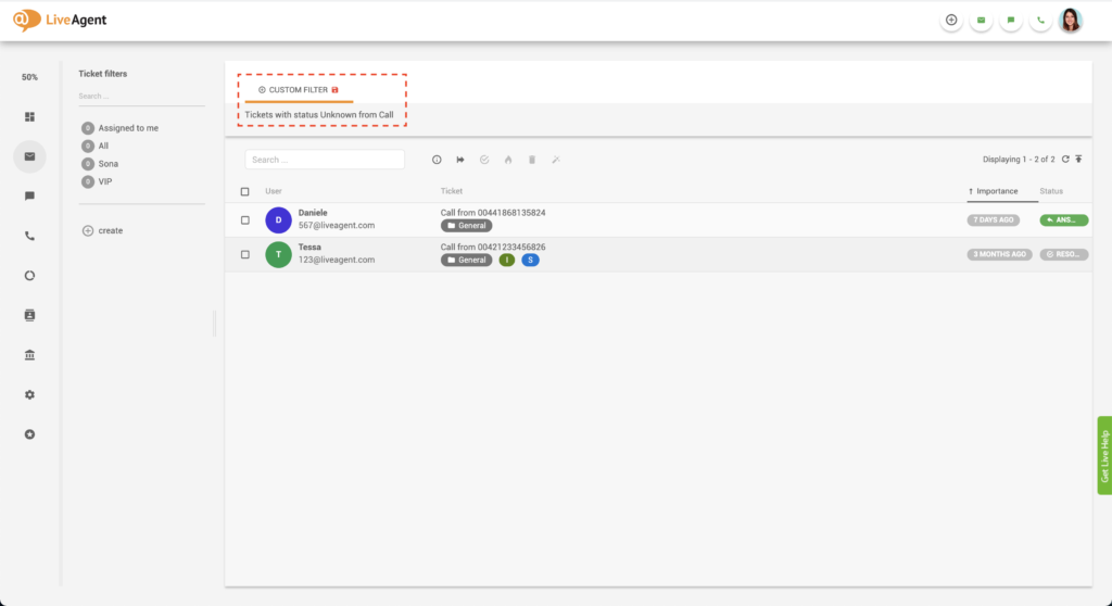 LiveAgent Filtered tickers