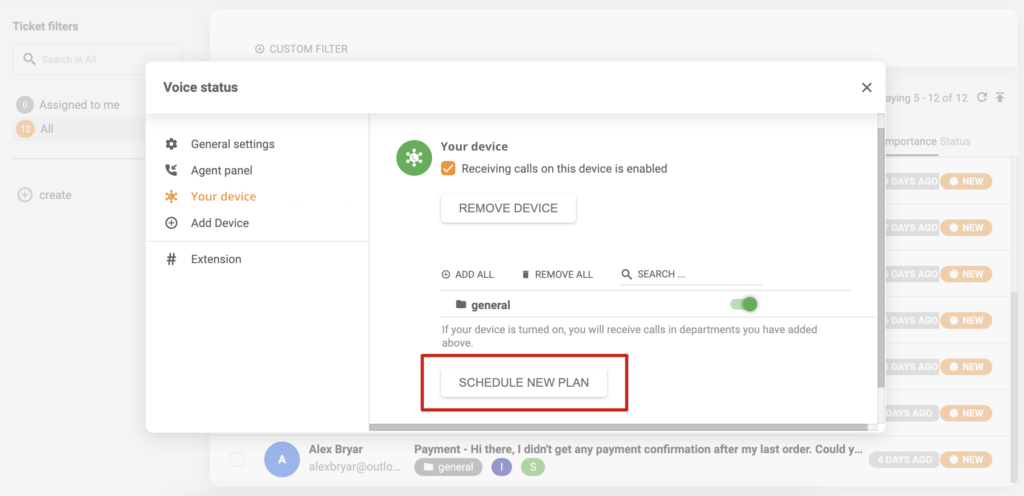 A picture showing where to access device scheduling in Voice status settings