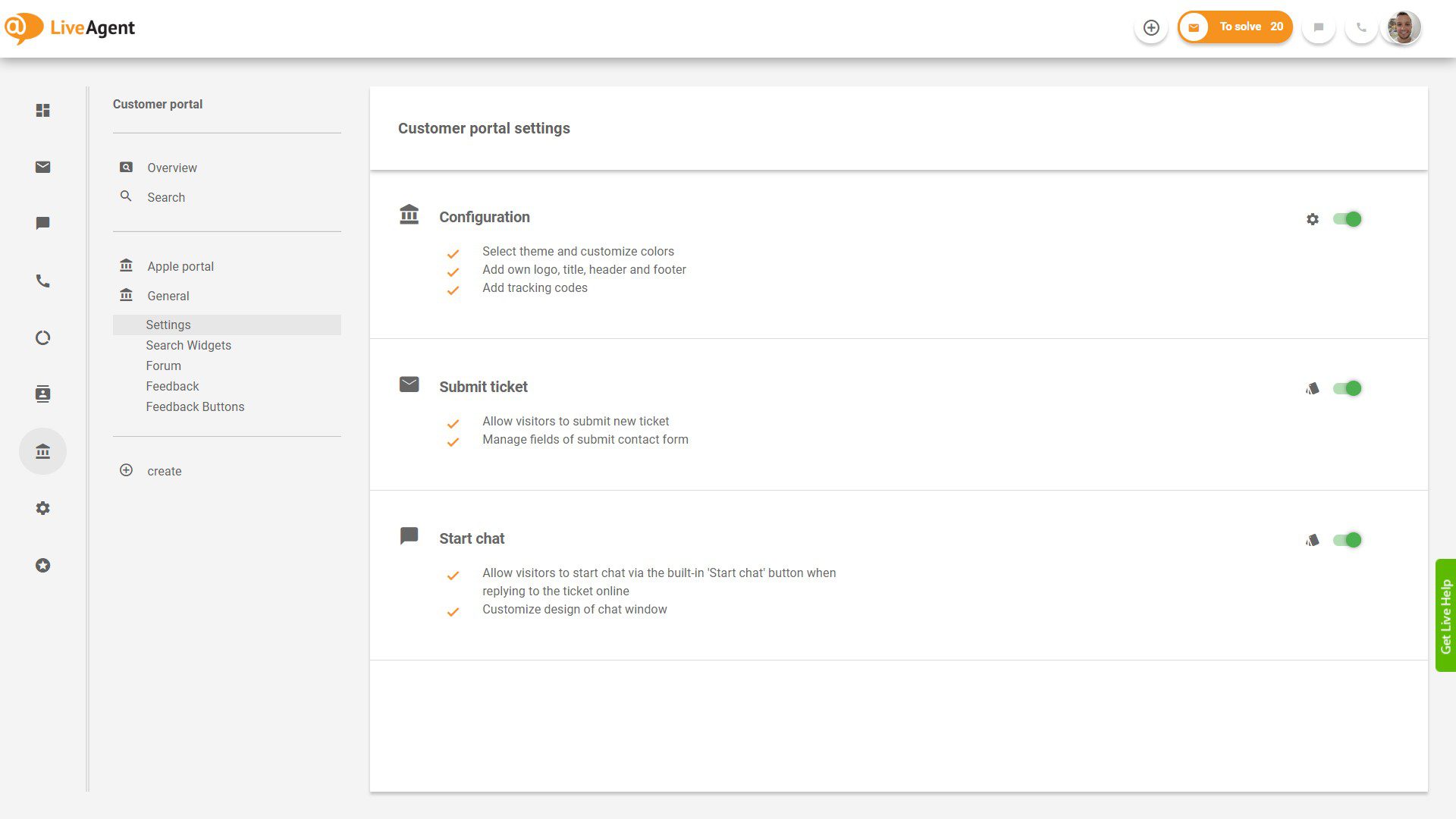  Oversikt over LiveAgent-billetter inne i applikasjonen