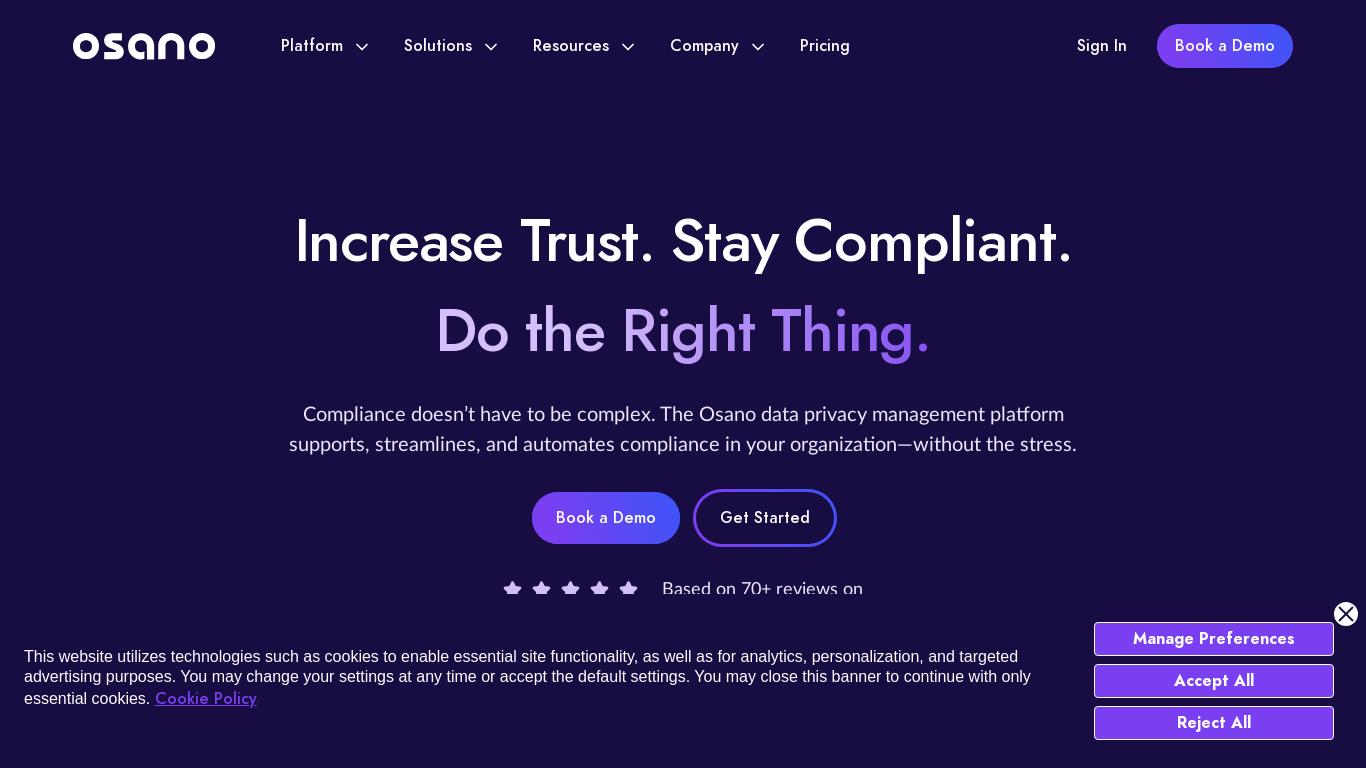 Osano simplifies privacy compliance by helping organizations build, manage, and scale their privacy program. Become compliant with the GDPR, CPRA, and more.